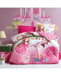 نوفا هوم-طقم وجه لحاف - 100%قطن "Princess" - مفرد/مفرد كبير - 3 قطع - فوشي متوفر في ذا سكاوت - عمّان، الأردن