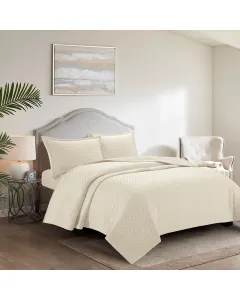Nova Home Sonic Pre Washed Summer Bed Spread Set - Twin - 3 Pcs - Ivory