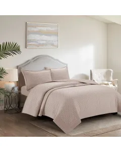 Nova Home Sonic Pre Washed Summer Bed Spread Set - Twin - 3 Pcs - Taupe