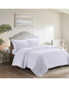 Nova Home Sonic Pre Washed Summer Bed Spread Set - Twin - 3 Pcs - White