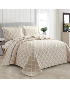 Nova Home Valook Poly Cotton Jaquard Reversible Bed Spread Set - 3Pcs - King & Super King - Beige