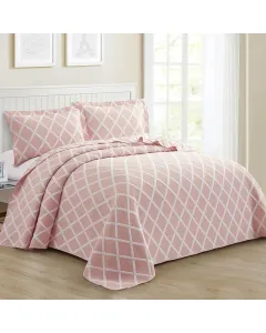 Nova Home Valook Poly Cotton Jaquard Reversible Bed Spread Set - 3Pcs - King & Super King - Pink