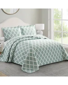 Nova Home Valook Poly Cotton Jaquard Reversible Bed Spread Set - 3Pcs - King & Super King - Jade