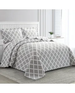 Nova Home Valook Poly Cotton Jaquard Reversible Bed Spread Set - 3Pcs - King & Super King - Grey