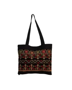 حقيبة يد سوداء بتطريز - 35×40 سم، طول اليد 70 سم