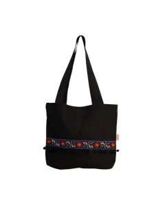 حقيبة يد سوداء بتطريز - 35×40 سم، طول اليد 70 سم