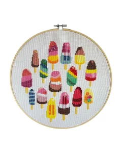 Ice Cream Delight – 30cm Colorful Embroidery in Wooden Hoop