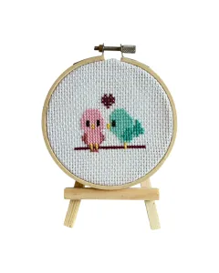 Love Birds – 11cm Hand Embroidered Mini Hoop
