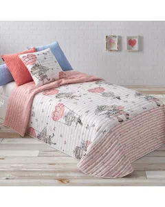 Manterol " Bouti Spot" Junior Reversible Summer Bedspread Set  - Single & Twin - 2 Pcs - Pink (607 004)