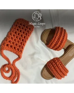 Handmade Crochet Summer Set – Slippers & Mobile Bag (Turkish Kilim Yarn)