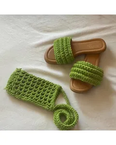 Handmade Crochet Summer Set – Slippers & Mobile Bag (Turkish Kilim Yarn)