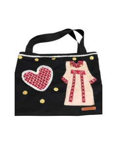 Handmade Black Tote Bag with Traditional Jordanian Dress Appliqué