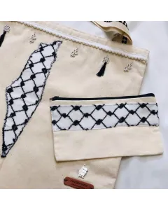 Handmade Beige Tote Bag with Palestinian Heritage Appliqué & Wallet