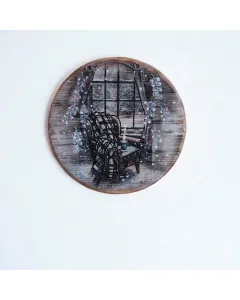 Vintage Round Wooden Wall Art – Coffee Cup Design – Ø18 cm