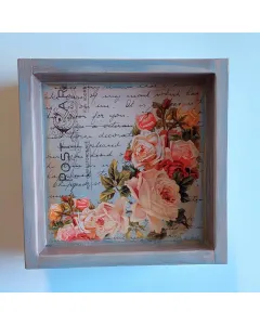 Shabby Chic Blue Wooden Frame with Floral Accents – 25×25 cm