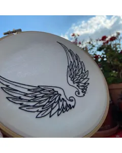 Angel Wings Embroidered Hoop – 19 cm Wooden Circle