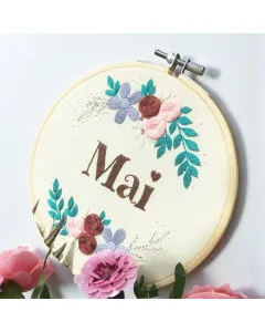 Mini Floral Embroidered Hoop – 15 cm Wooden Circle