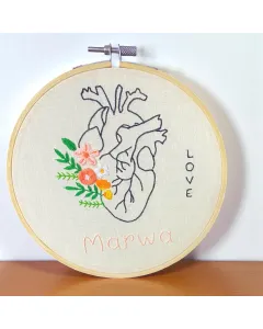 Mini Heart Embroidered Hoop – 15 cm Wooden Circle