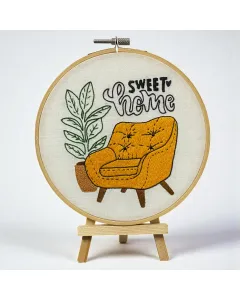 Sweet Home Embroidered Hoop with Chair Design – 15 cm Wooden Circle