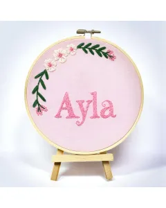 Custom Name Embroidered Hoop – 15 cm Wooden Circle
