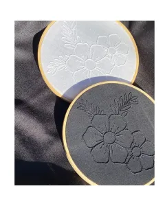 Floral Embroidered Hoop (White or Black Fabric) – 15 cm Wooden Circle