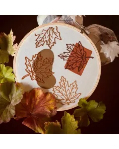 Fall Leaves Embroidered Hoop – 15 cm Wooden Circle