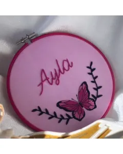 Butterfly Name Embroidered Hoop – 15 cm Wooden Circle