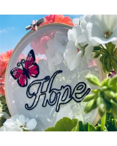 Hope & Butterfly Embroidered Hoop on Sheer Fabric – 15 cm