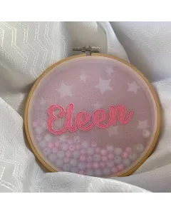 Custom Starry Hoop on Sheer Fabric – 15 cm Wooden Circle