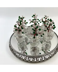 Mini Desk Tree with Crystal-Glass Base – Emerald Green Color (Small 12 cm / Medium 18×10 cm)
