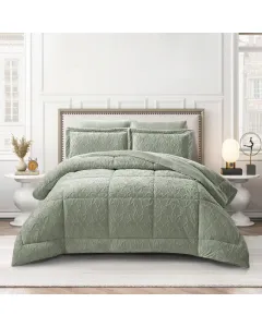 Nova Home Floriva Winter Jacquard Flannel Floral Comforter Set - King/Super King - Green