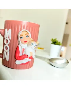 Customizable Girl with Cat Figurine – Handmade Polymer Clay Sculpture (Durable, Long-Lasting Colors)