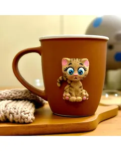 Customizable Cat Figurine Mug – Handmade Polymer Clay on Ceramic (Durable, Long-Lasting Colors)