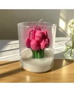 Tulip Flower Candle in Glass Jar – 130g – Pink Wax