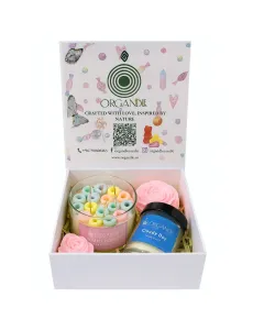 طقم شموع فاخر – علبة هدايا مميزة تحتوي على شموع معطرة بحجم 500 مل و130 مل + قطع شمع ذائبة