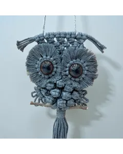 بومة مكرمية جدارية صغيرة – ديكور مصنوع من القطن بأسلوب بوهيمي عصري