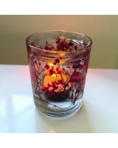 شمعة جل مزينة بزهور الجبسوفيل – 130 جرام – في وعاء زجاجي شفاف