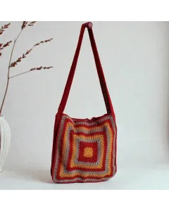 حقيبة كروشيه متعددة الألوان من خيوط قطن تركية مع سحّاب وبطانة داخلية