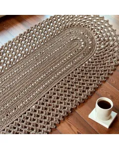 مفرش طاولة بني فاتح 93×34 سم من خيط بوليستر مع خيار إضافة مفارش جانبية