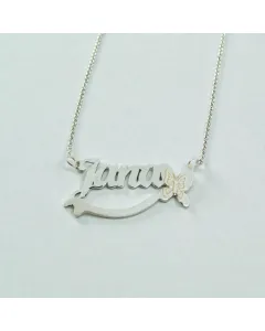 سنسال اسم مع فراشة من فضة عيار 925 مطلي بالذهب