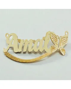 سنسال اسم مع فراشة من فضة عيار 925 مطلي بالذهب