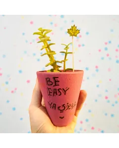 كاسة فخار يدوية مرسومة يدويًا مع زريعة صبار 15×5 سم وعبارات تحفيزية مكتوبة بخط اليد – قابلة للتخصيص بالكامل للديكور المنزلي والمكتبي والهدايا