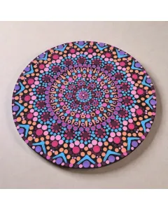 لوحة خشبية دائرية مزخرفة بفن الماندالا المنقطة – مصنوعة يدويًا (قطر 25 / 30 / 40 / 50 سم)