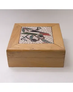 صندوق تخزين خزف وخشب يدوي 15×15 سم