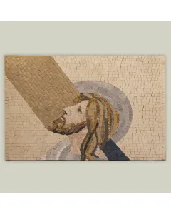 جدارية فسيفساء فاخرة من الحجر الطبيعي – 1 متر × 1 متر –  بتصميم حسب الطلب. مثالية للمساحات الواسعة.