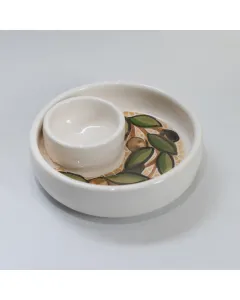 صحن زيتون خزفي يدوي – قطر 14 سم – فن الموزاييك