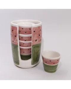 Handmade Ceramic Coffee Cup Set with Holder – Minimal Style