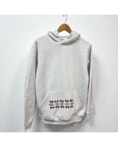 هودي رمادي ثلجي مطرز يدويًا – قطن مخلوط، مقاسات S–XXL