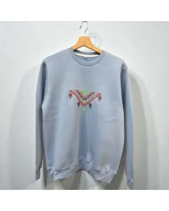 سويتشيرت كرو-نك شتوي أزرق فاتح مطرز يدويًا – قطن مخلوط، مقاسات S–XXL