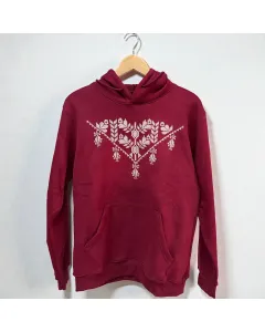 هودي شتوي خمري مطرز يدويًا – قطن مخلوط، مقاسات S–XXL